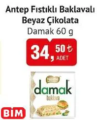 DAMAK ANTEP FISTIKLI BAKLAVALI BEYAZ ÇİKOLATA 60 G
